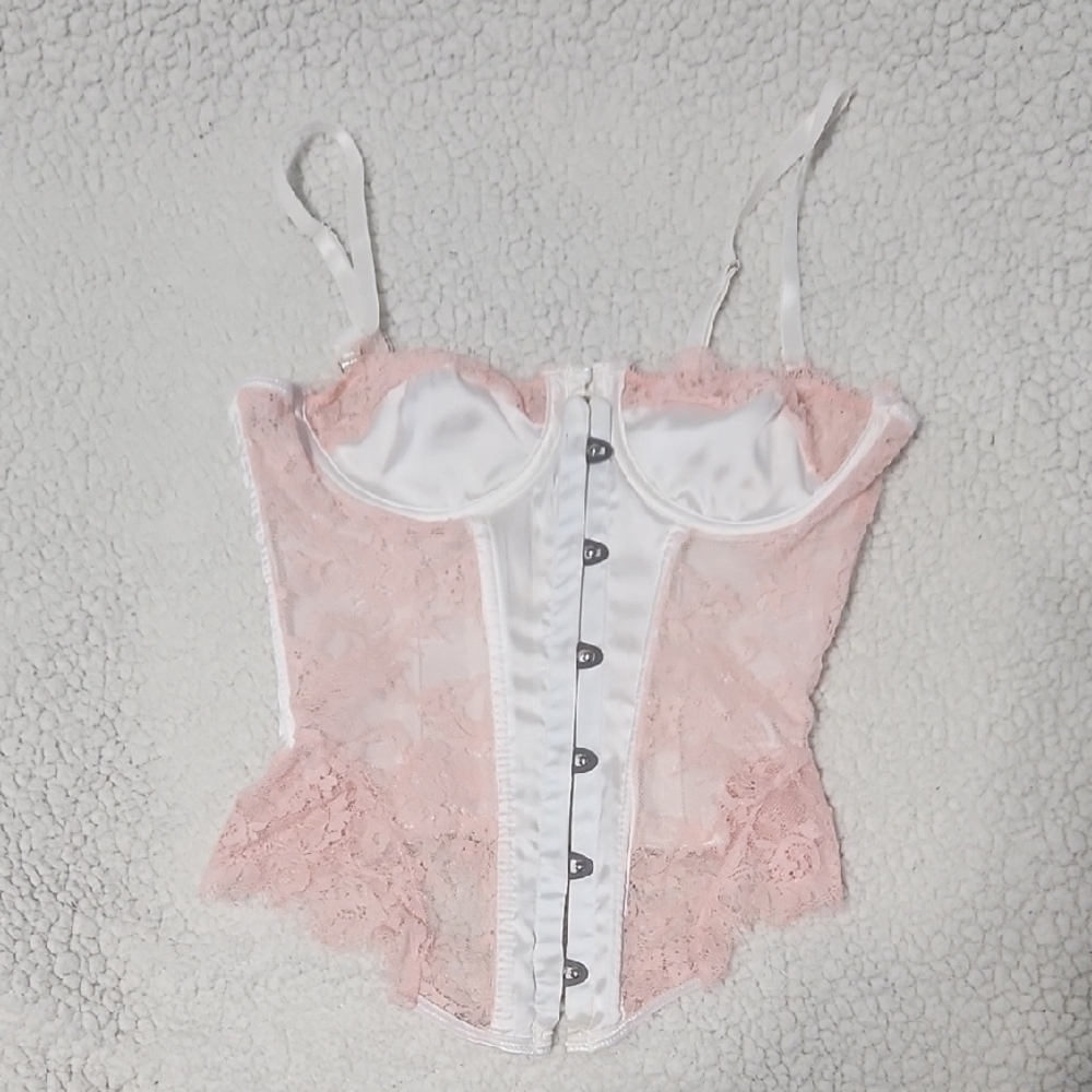 Elegant Pink and White Lace Corset